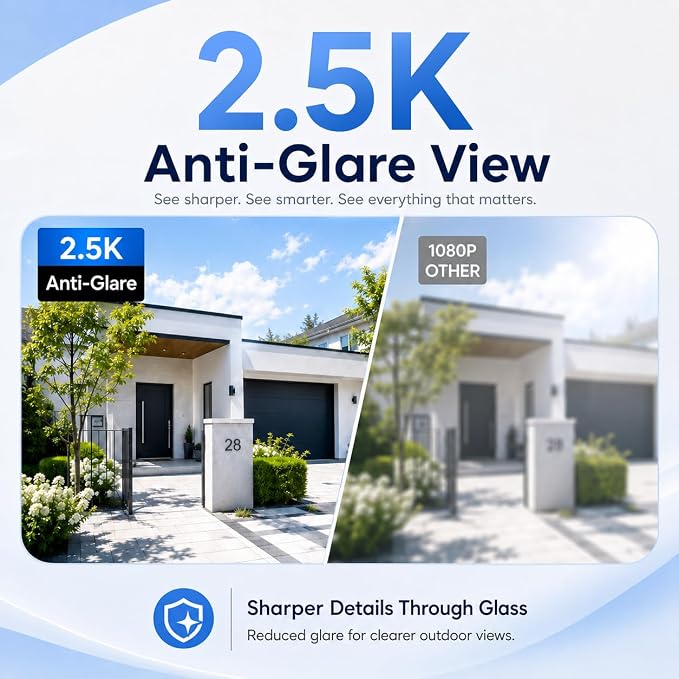SOIADV 2.5K Window Camera Wireless,No-Drill Install,2.4GHz & 5GHz WiFi Indoor Cameras for Home Security,AI Human Detection, 6s Pre-Roll, Battery Powered,4MP Color Night Vision,SD/Cloud