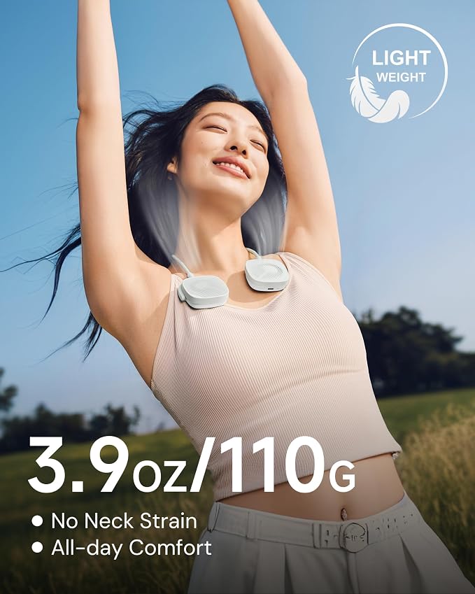 BENEUNDER Portable Neck Fan, 3.9oz Mini Small Personal Fan with Rechargeable Battery, 8000RPM Turbo Cooling, Ultra-Lightweight for Travel, Outdoor, Office & On-the-Go, Hair-Safe Design