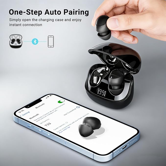T33 Sleep Earbuds, Bluetooth 6.0 Noise Cancelling Sleep Headphones for Side Sleepers, ANC Up to 98%, Sleep Mode, 48H Playtime, Small Earbuds Comfort Fit for Sleeping, Travel, Work, Gold
