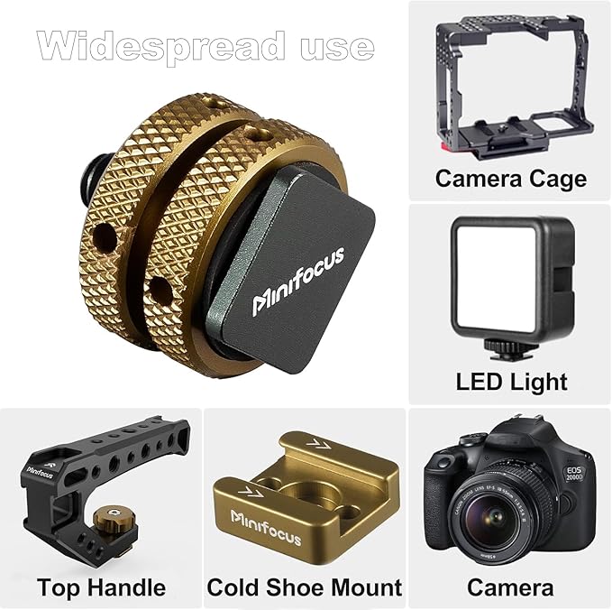 MINIFOCUS Camera Hot Shoe Mount Adapter, Double Nut with 1/4" and 3/8" Aluminum Alloy Tripod Screw Flash Shoe Mount for LED Monitors, Microphone, DSLR Field Monitor (Pack of 2)