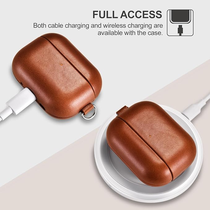 ICARER AirPod Pro 3 Case with Strap, 100% Geniune Leather Case, Handmade Top Grade Vintage Cover, Shockproof Protective Wireless Charging Cover, Compatible with AirPod Pro 3 2025 Model (Brown)