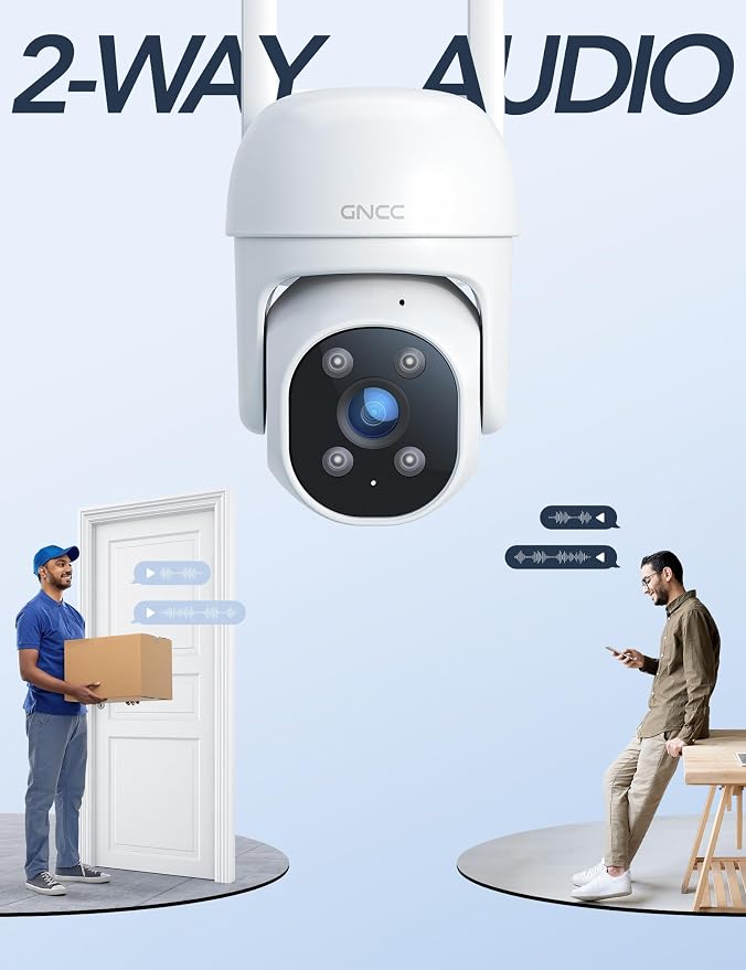 GNCC 2.4GHz Outdoor Security Camera, 1080P Cameras for Home Security with Motion Detection and Siren, 2-Way Audio, Color Night Vision, App Control, 24/7 SD Storage, Cloud Storage, Waterproof,(2-Pack)