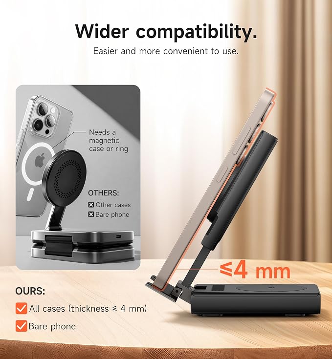 SURITCH for Samsung 3-in-1 Wireless Charging Station, 15W Ultra-Compact Chargers Foldable Charging Dock Stand for Galaxy S25 S24 S23 S22 S21 Z Fold/Z Flip, Galaxy Watch 8/7/6/5/4/3, Galaxy Buds, Black