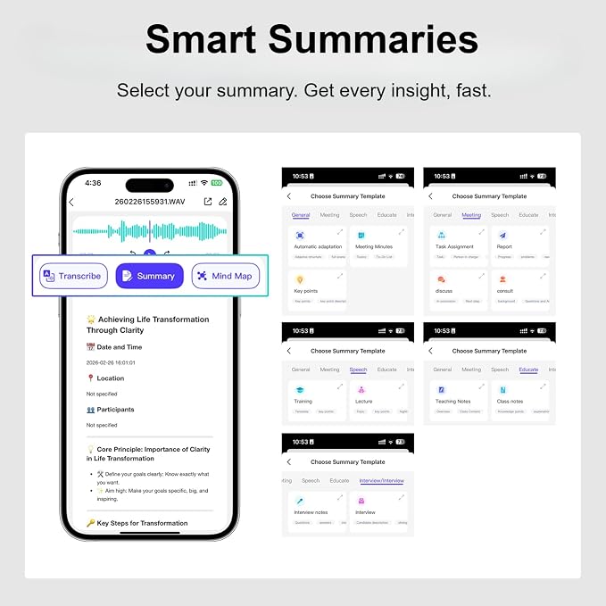 Note AI Voice Recorder Pen, AI Voice Recorder Pen with Summary & Mind Map, AI Note Taking Device with 150 Languages Transcription, Smart Meeting Recorder for Lectures, Interviews, Calls