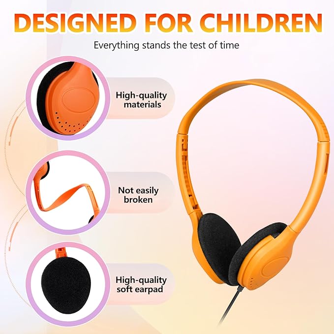 Class Set Headphones for Kids Students School Classroom 20 Pack Bulk Headphones Adjustable with 3.5 mm Jack for Library Children Mixed Colors
