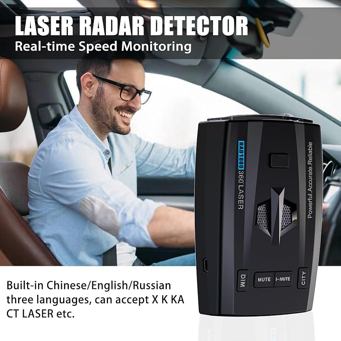 RAD1000 Laser/Radar Detector for Cars with Suction Cup Mount - X/K/Ka/KU/ST/CT Band & Laser Detection, Long Range Detection, VG-2 Immune, Mute Memory, Led Display, Multi-Mode, Great Gifts