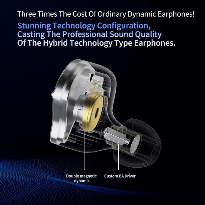 KZ ZSN Pro Dynamic Hybrid Dual Driver in Ear Earphones Detachable Tangle-Free Cable Musicians in-Ear Earbuds Headphones (Blue Without Mic) | Dynamic / balanced armature Hybrid Dual Driver in Ear Earphones Detachable Tangle-Free Cable Musicians Headphones