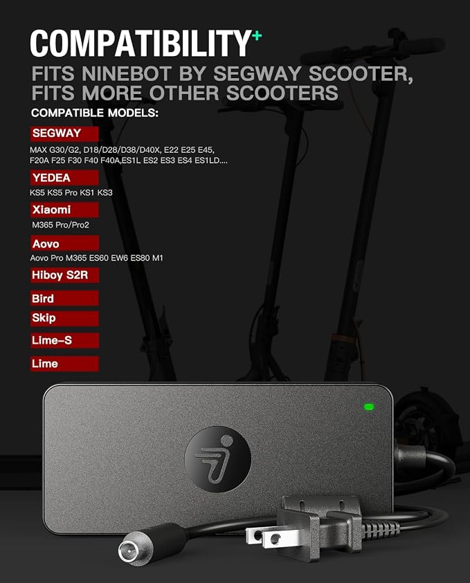42V AC/DC Adapter Compatible with Segway Ninebot MAX G30P G30LP G30LE KickScooter ES1 ES2 ES2L ES3 Pro ES4 E22 E25 E45 Air T15 G30 G30D 36VDC Battery miniLITE BCTA+714201700 1.7A 71W Power