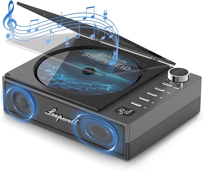 CD Player Portable, Leapwell Portable CD Player with Speakers Bluetooth Rechargeable, Small Compact Retro CD Players for Home, Personal Desktop CD Player with USB FM Black