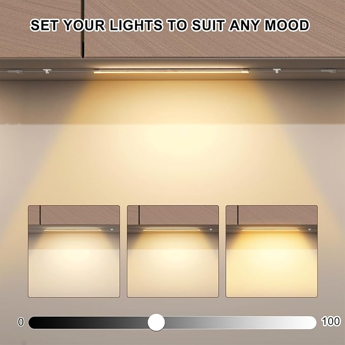 Silicone Under Cabinet Lighting Kit, 12 Inch Linkable LED Strip Lights Work with Alexa, Dimmable, Remote Control, Smart App, 6 Pack White Light for Closet, Shelf, Workbench, Desk (Warm White)