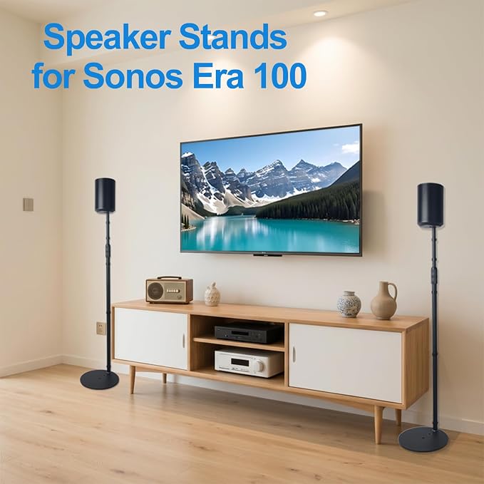 Speaker Stands for Sonos Era 100 or Era 100 SL,Adjustable Height from 33" to 47",Easy DIY Assembly,HD-628,2 Packs,Black