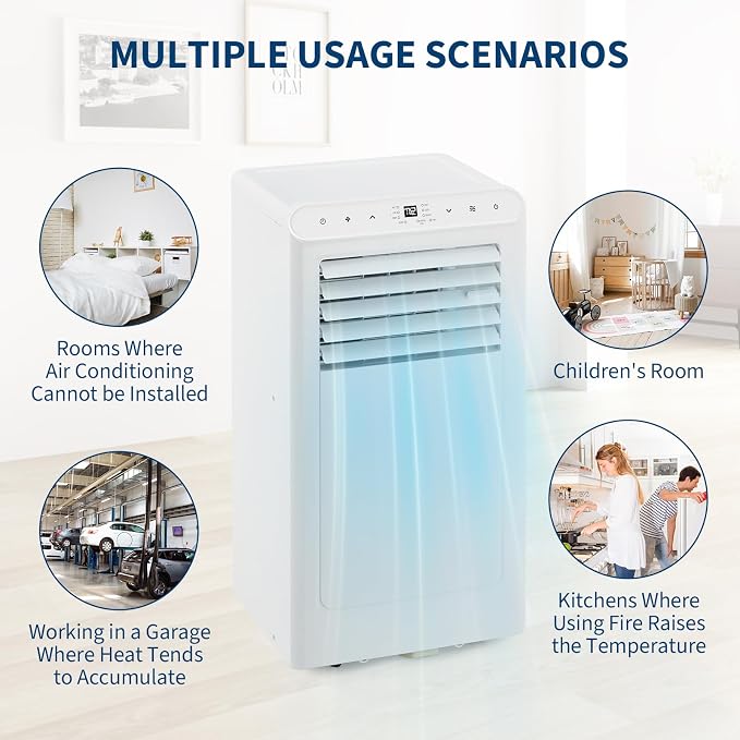 8000 BTU Portable Air Conditioners, 4-In-1 Portable AC Unit for Rooms Up to 350 Sq. Ft, Dehumidifier, Fan, Energy Saving, Remote Control, 24 Hour Timer, Sleep Mode, for Bedroom/Office,White
