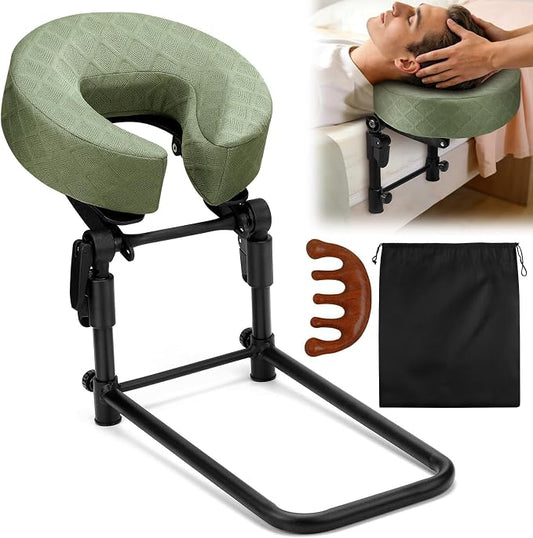 Massage Headrest for Bed with Scalp Massager Storage Bag, Adjustable Home Bed Massage Head Holder for Sleeping Mattress, Massage Face Cradle Face Down Pillow