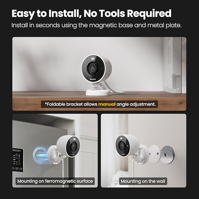 Kiwibit 2K Security Camera Indoor/Outdoor, Magnetic Wired Cameras for Home Security, Pet Camera, Baby Monitor, AI Detection, Color Night Vision, 2.4GHz WiFi, SD & Cloud Storage, Works with Alexa