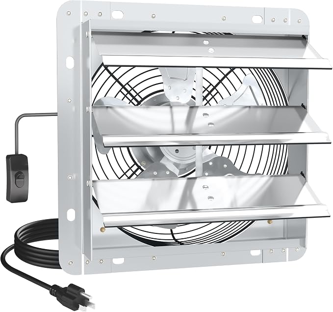 10 Inch Shutter Exhaust Fan, High-Speed 1400CFM Low Noise Attic Fan, Automatic Shutter, Ventilation and Cooling Vent Fan for Greenhouses, Garages, Shop, Chicken Coops, Gable, Shed