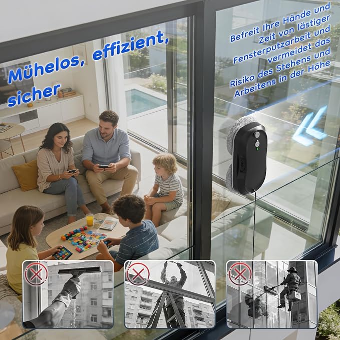 Obito Window Cleaning,Window Cleaner Robot with Triple Safety System,Edge Detection,Intelligent Navigation,Anti-Slipping, Longer Battery Life, Max 6400Pa, Remote Control