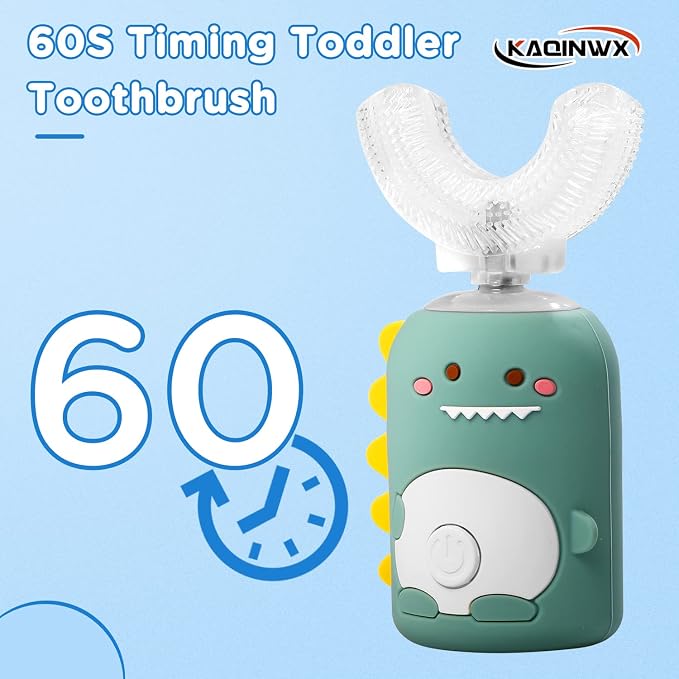 Kids U Shaped Electric Toothbrush for Age 2-12, Rechargeable Toddler Toothbrush with 60S Smart Timer, Dinosaur Design, IPX7 Waterproof & 360°Cleaning,Develop Kids' Brushing Habits