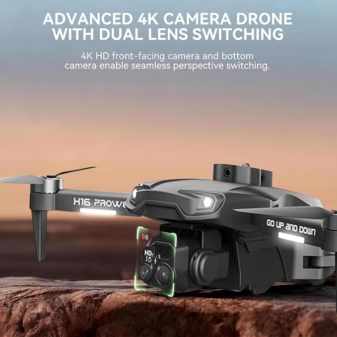 4K Foldable Camera Drone with Obstacle Avoidance | Foldable 4K drone with dual camera, optical flow hover and gesture selfie helps beginners capture easy travel shots.