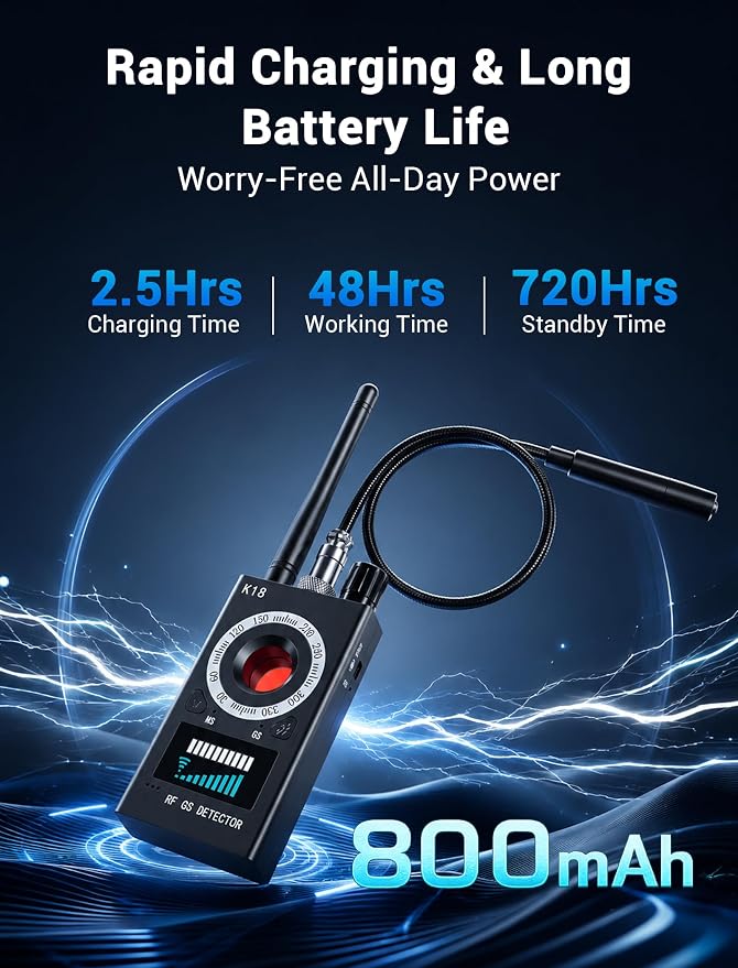 Hidden Camera Detectors, 3-in-1 GPS Tracker Detector, Bug Detector, Ultra-Long Battery Life, RF Detector for Airbnb, Hotels, Bathroom, Home, Office