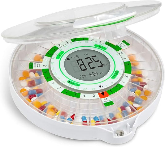 Live Fine 28-Day Automatic Pill Dispenser with Upgraded LCD Display, Key Lock, Sound & Light for Prescriptions, Medication, Vitamins, Supplements & More