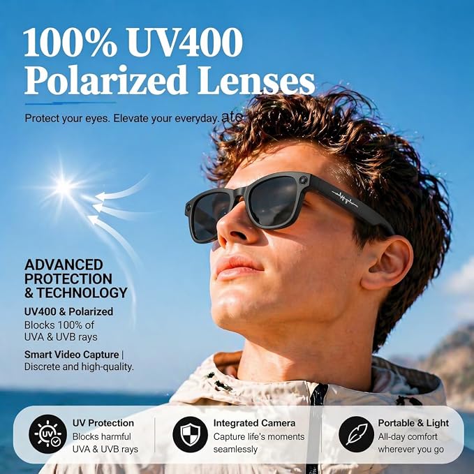 AI Smart Glasses with 8MP 4K Camera Glasses, 2026 1200P Video Recording Glasses for Women & Men, 139 Languages Real-Time Translation, Voice Assistant, Open-Ear Audio for Travel, Meetings & Vlogging