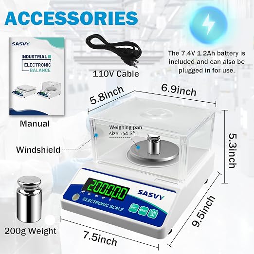 Lab Scale 500g x 0.001g Scientific Scale g/oz/ct/lb High Precision Digital Electronic Analytical Balance for Jewelry Kitchen Laboratory School, Includes 200g Calibration Weight&Battery