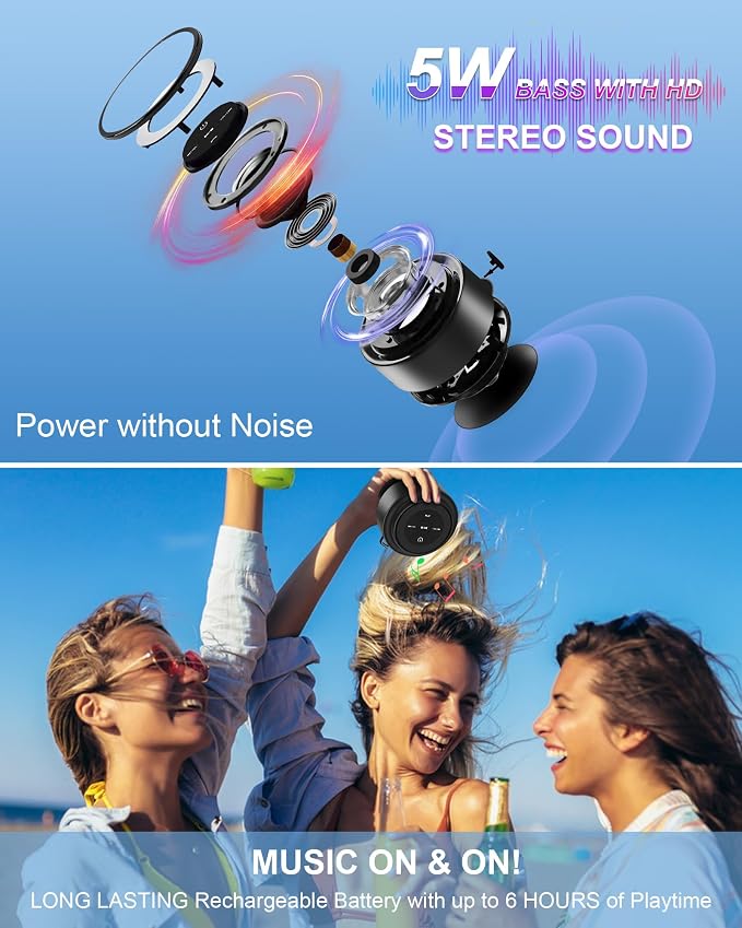 Bluetooth Shower Speaker, Portable Bluetooth Speakers, IP67 Waterproof Wireless Speaker with Suction Cup & Carabiner, Built-in Mic, True Wireless Stereo for Camping Travel,Electronic Gifts