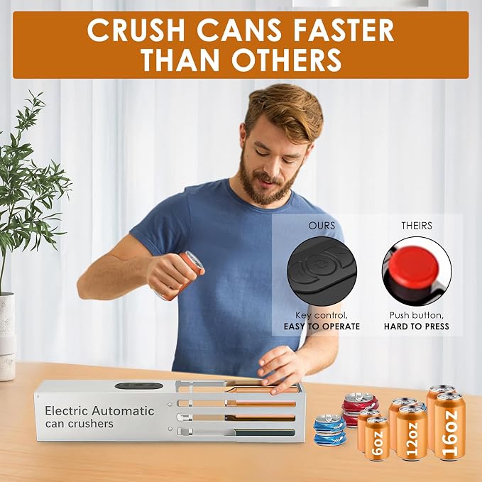 YOTAN Automatic Can Crusher, Electric Can Crushers Wall Mounted, Aluminum Can Crusher Electric for Recycling 8oz&12oz&16oz, Can Trash Compactor for Aluminum Seltzer, Soda, Beer Cans and Bottles