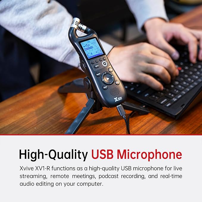 Xvive XV1-R Portable Stereo Audio Recorder with 32-Bit Float, X/Y Microphones, WAV/AAC Format, USB Microphone, Auto Record, for Musicians, Podcasters, Filmmakers