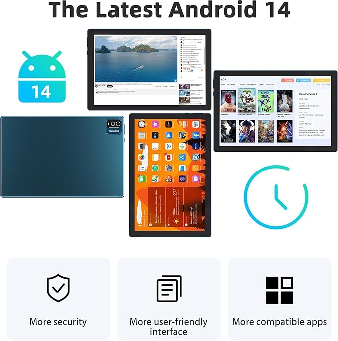 Android 14 Tablet 2 in 1 Tablets 10 Inch Tablet with Keyboard Mouse Case Protective Stylus 10.1" Tab 8GB+64GB Support 1TB Expansion 2MP+8MP Dual Camera 6000mAh Battery Bluetooth WIFI-6 Android Tableta