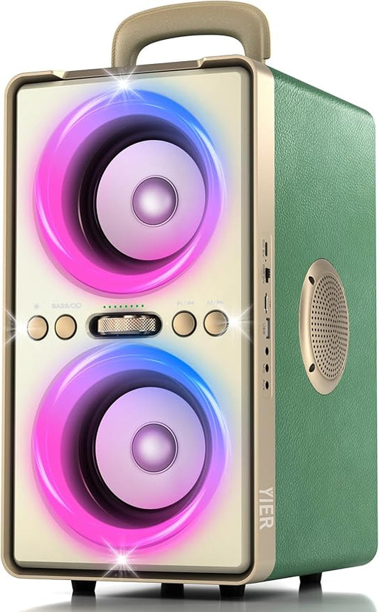 YIER Bluetooth Speaker, 240W Peak Loud Party Speaker with Big Bass, 20H Playtime, TWS, BT5.3, Large Portable Wireless Boom Box with LED Light for Outdoor Backyard Beach Home (Leather Green)