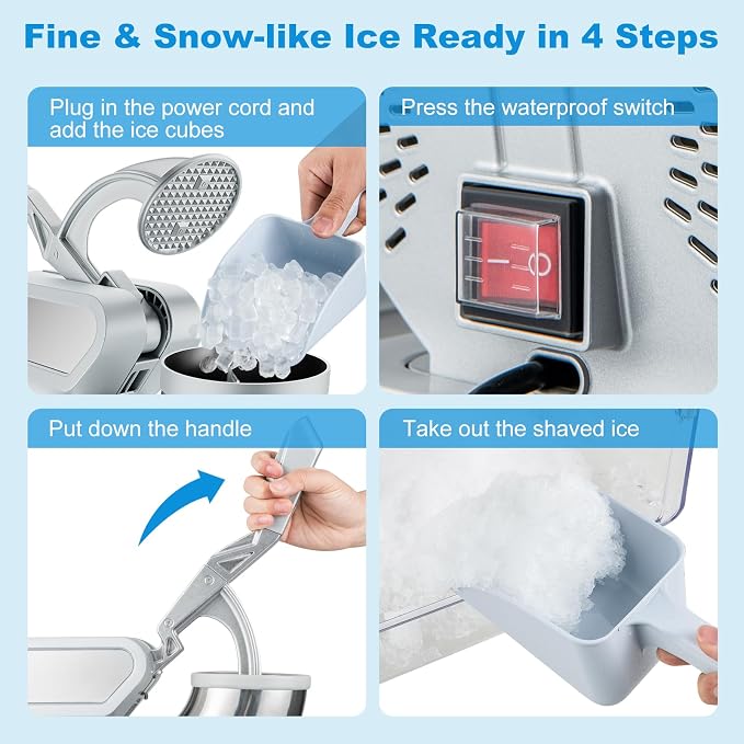 COSTWAY Electric Ice Crusher, 660 LBS/H Snow Cone Machine with Dual Blades, 300W ETL Approved Shaved Ice Machine for Home Parties, Restaurants and Bars (Gray)