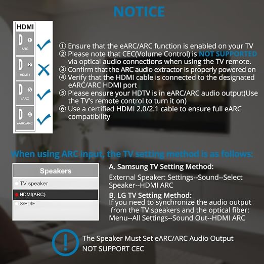 AUTOUTLET HDMI eARC to Optical Audio Adapter - eARC/ARC to Optical Converter for TVs, Soundbars, Home Theaters, and Audio Systems, Support 192KHz Sampling Rate, Dolby 5.1 and DTS 5.1(NO CEC)
