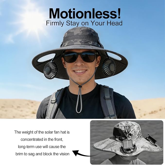 Sun Hat with Fan for Men & Women, Bucket Hat with Fan, UPF 50+ Cooling Hat with Sunblock Sleeves for Fishing,Hiking