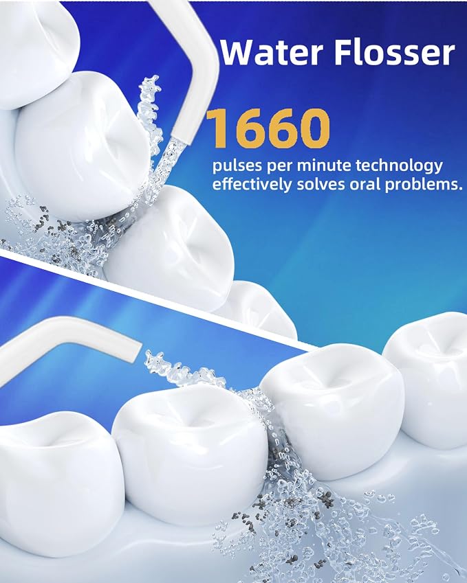 Electric Water Dental Flosser - Cordless Portable Teeth Cleaner, Rechargeable 320ML Larger Water Tank Oral Irrigator, 4 Modes with 5 Jet Tips and Travel Bag, IPX7 Waterproof (White)