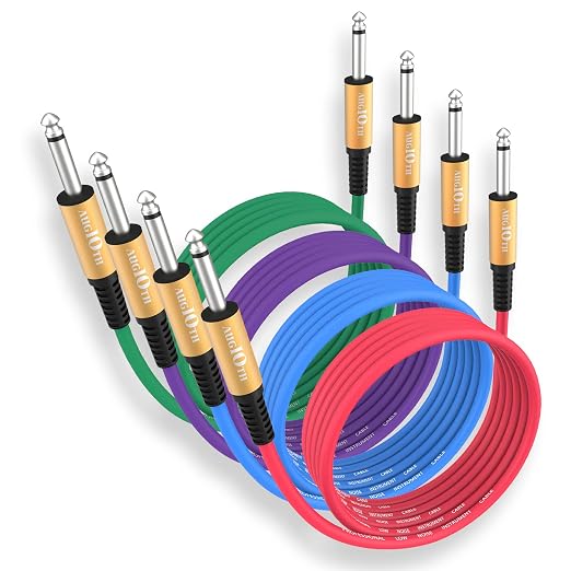 Guitar Cable 10 ft 4 Color Pack, Stage Electric Instrument Bass Cable AMP Cord 1/4 Straight to Straight