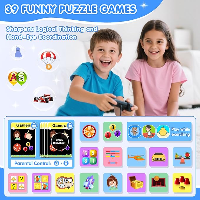 MOFGDNI Smart Watch for Kids with 39 Games Touchscreen Camera Video, Music Player, Pedometer, Calculator, Calendar, Stopwatch, Flashlight, Alarm Clock 12/24 hr, Birthday Gifts Toys for Boys Ages 3-12