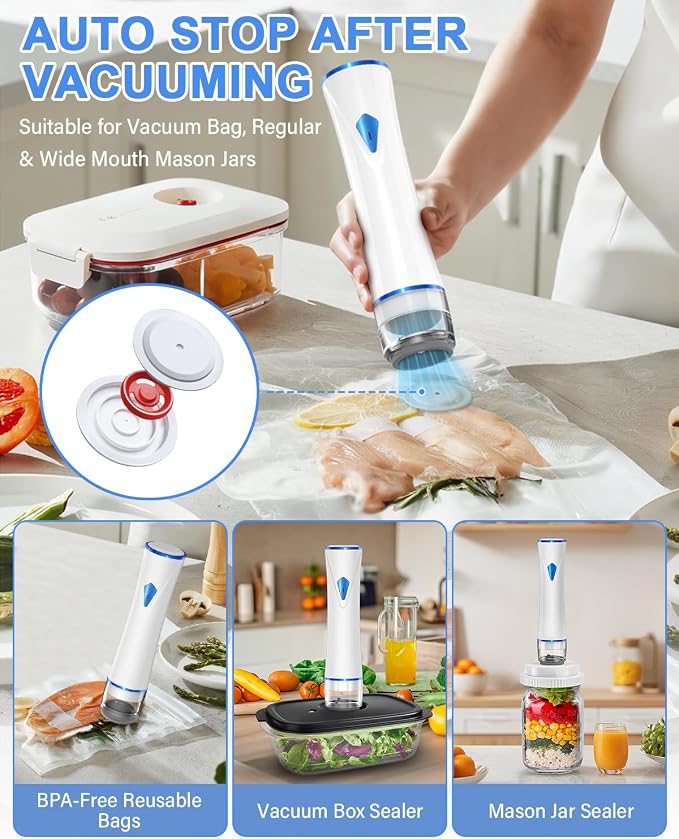 Handheld Vacuum Sealer Machine for Food Automatic Compact Vacuum Sealer Kit Food Sealer Saver with Visual Water Tank for Reusable Vacuum Bag,Regular&Wide Mouth Mason Canning Jar Mother Day Gift