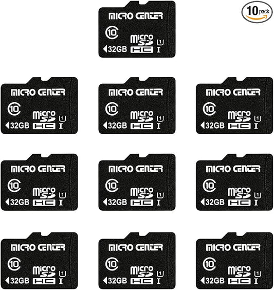 Micro Center 32GB Class 10 MicroSDHC Flash Memory Card 10 Pack with Adapter for Mobile Device Storage Phone, Tablet, Drone & Full HD Video Recording - 80MB/s UHS-I, C10, U1 (10 Pack)