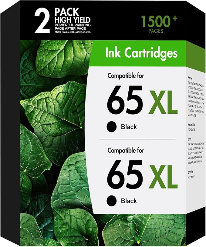 65 65XL Black Ink Cartridges Replacement for HP 65XL Black Ink Cartridge Work for Envy 5055 DeskJet 3755 3700 3772 2600 3752 Envy 5000 5052 5070 Printer High Yield Black 2-Pack