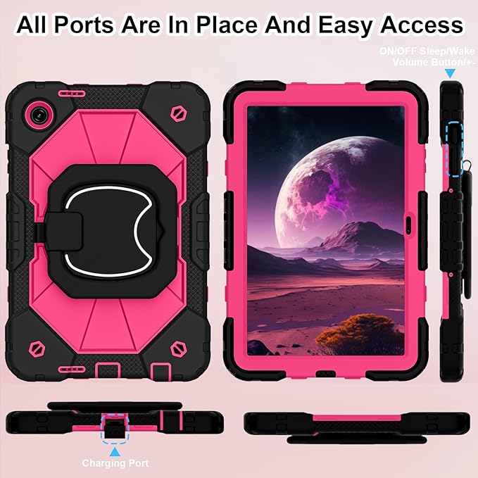 WESOROL Case for T-Mobile Revvl Tab 2 10.1 inch 2025 Release, Heavy Duty Shockproof Full Body Protective Cover with 360 Rotating Stand and Shoulder Strap,Black Rose