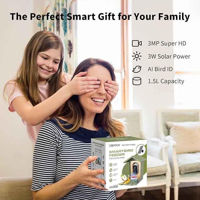 Smart Bird Feeder with Camera, Bird House with Camera Solar Powered Bird Feeder for Outside, AI WiFi Video Bird Feeder Camera Built-in Live Wireless Outdoor Bird Lover Women