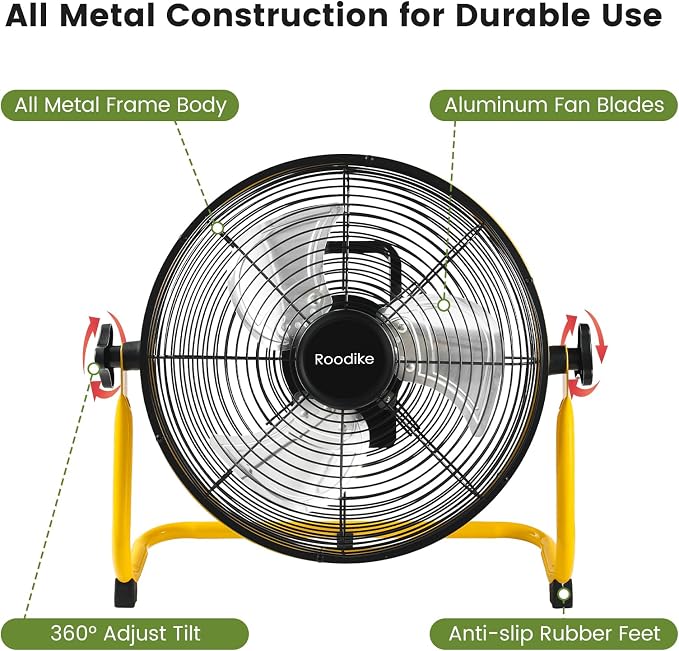 14" Solar Rechargeable Floor Fan, 35W Solar Powered Battery Operated Fans for Outdoor Garden Greenhouse Barn Stable Camping Garage Patio Air Circulation Cooling