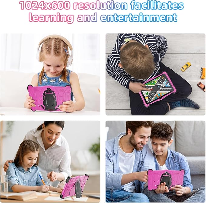 Kids 7 Inch Tablet-Android 14 Tablet for Ages(3-12),Octa-Core,10G RAM+64GB ROM,WiFi6, Bluetooth 5.0,Parental Controls,Google Play,Gift for Kids,Kid-Proof with Shockproof Case-Pink