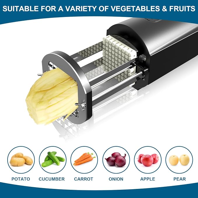 Electric French Fry Cutter, Professional Commercial Potato Cutter with 1/2 & 3/8 Inch Stainless Steel Blade, Electric French Fries Maker, Household Potato Carrots Cucumbers Slicer