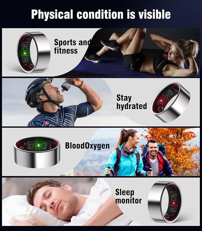 8.0 Smart Ring and Charging Case【Industry First – 0 Measurement Error】【IP68 Waterproof】 2025 Smart Ring for Women & Men for Sleep Tracking Wearable Device,Fitness Ring Silver 12#
