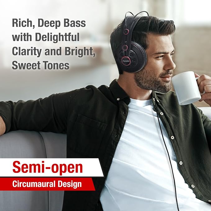 Superlux HD681 Semi-Open Studio Headphones, Wired Over-Ear with 50mm Neodymium Drivers, Single-Sided Cable, 10-30,000Hz, for Monitoring, Recording, Mixing, Podcast, Music,Black