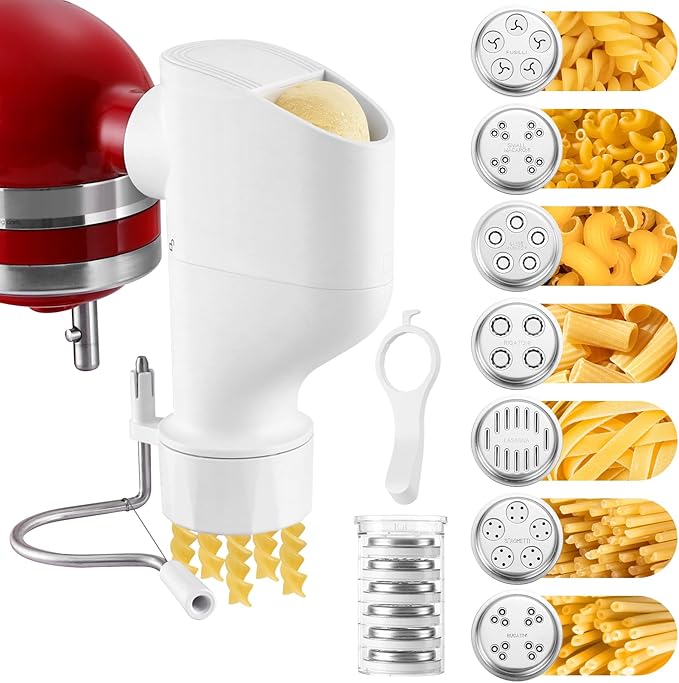 Pasta Maker Attachment for Kitchenaid Stand Mixer, Gourmet Pasta Press Attachment with 7 Interchangeable Plates, Kitchen aid Pasta Extruder Attachment for Homemade Spaghetti & Macaroni