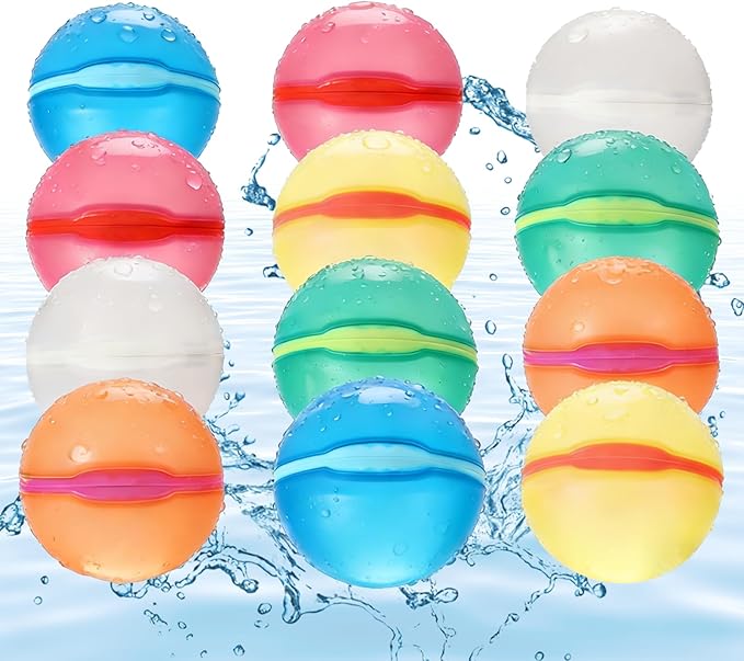 Reusable Water Balloons Refillable for Kids: Soft Silicone Material Self Sealing for Outdoor Activities - Summer Pool Beach Water Bomb for Boys Girls 3-12 Years (12Pack)