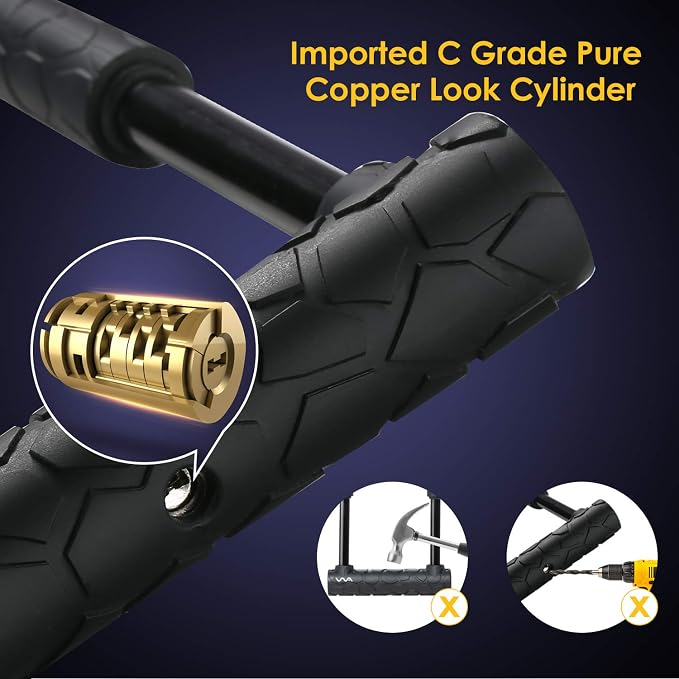 Bike Lock Heavy Duty Anti Theft, Long Shackle Bike U Lock with Keys, 4FT Security Cable and Mounting Bracket for Bicycle, Ebike, Scooter, Commuter Bike